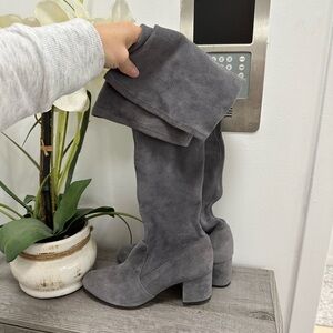 Schutz women’s Tamarah Slate grey Strech Suede Over the Knee Fitted Boots size7